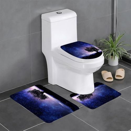 KGDHY Badezimmermatten-Sets 3-Teilig,Nachthimmel, Sternenhimmel Kosmos Sterne mit einem,Bad und WC-Vorleger-Set,rutschfeste Badezimmerteppiche wasserabsorbierende