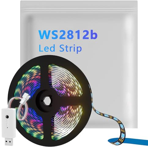 Aurevita WS2812b Striscia LED RGB IC with SP620 Led Controller, IP30, circuito in rame a doppio strato, indirizzabile singolarmente, striscia LED per progetti fai-da-te, 5050 LED (1m 144 LED Nere)