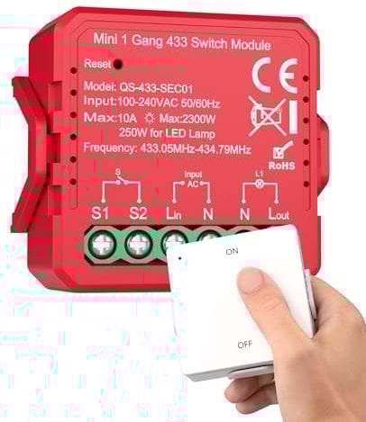 Yomogi Interruptor Inalámbrico, RF 433MHz de Doble Vía con Emisor y Receptor, Alcance de 100 m, Módulo para Iluminación LED, Control Remoto de Lámparas, Instalación Fácil