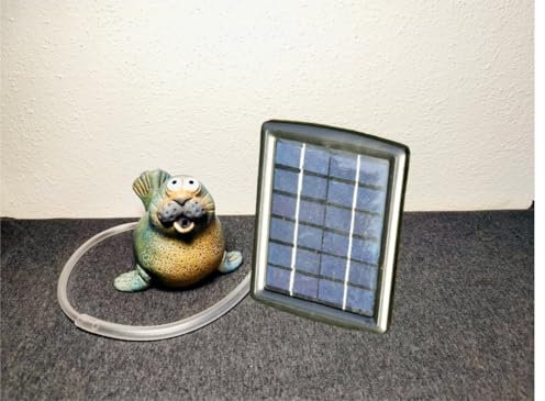 Wasserspeier Seelöwe Tim mit Solarpumpen-Set (18x13 Solarpanel mit Pumpe, 175 l/h) und stabilem, verstellbarem Erdspieß