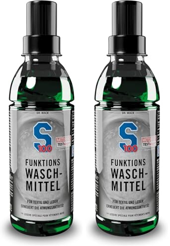 DR. WACK S100 Funktions-Waschmittel 300 ml - Flüssiges Waschmittel für Motorradbekleidung - schonende Reinigung ab 20°C - Geruchsentferner für Leder & Textil - Hochwertige Motorradpflege