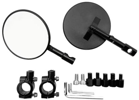 Motorrad Spiegel,E24 Geprüft,2 Stück Lenkerspiegel, mit 2 Zwei 22mm Spiegel Halterungen, Runde Lenkerendenspiegel,360°Drehbar Passend Kompatibel mit die meisten Motorradmarken, Streetbikes,ATVs