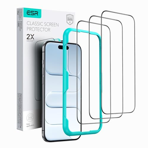 ESR 3 Pack for iPhone Air Screen Protector, [9H Hardness] [Military Grade Shatterproof] Full Coverage Tempered Glass for iPhone 17 Air Film with Easy Installation Tool, HD Clear, Scratch Resistant