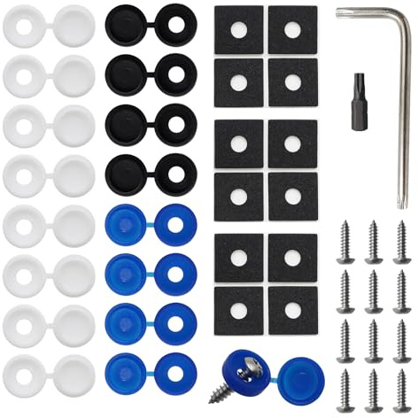 CATELL Kennzeichen Schrauben Fitting Kit, M5x20mm Edelstahl Nummernschild Schrauben mit Abdeckkappen Inklusive Schwarz Weiß und Blau Kennzeichen Schrauben Motorrad für Autos und Motorräder