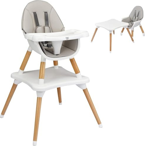 GOPLUS 4 en 1 Chaise Haute Convertible en Table Chaise, Bébé Chaise Plateau 4 Position Réglable Coussin Amovible, Chaise de Table avec Ceinture de Sécurité à 5 points pour Bébé 6-36 Mois (Gris)