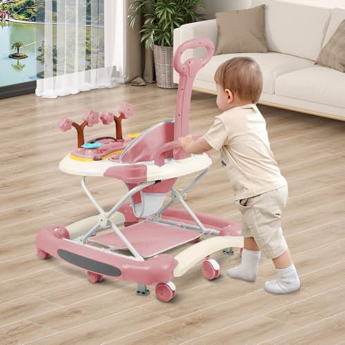 Seggiolino per bambini, tavolo di attività, sedili con saltatori, girello con musica e luci, girello per bambini, seggiolino per imbracatura per bambini, 67 x 72 x 92 cm, rosa (A)