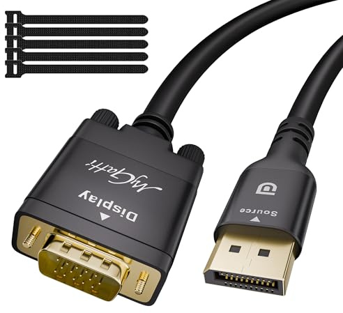 Mygatti Câble DisplayPort vers VGA 10m, 1080p Unidirectionnel, DP Mâle vers VGA Mâle Adaptateur, pour Ordinateur Portable, Projecteur, Moniteur, PC,TV, Desktop etc avec 5 Attaches de Câble
