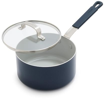 GreenPan x Bobby Flay Stielkasserolle mit Glasdeckel, PFAS-frei, Diamantkeramik, induktionsgeeignet, kühlbleibender Silikongriff, leicht zu reinigen, spülmaschinen- und ofenfest, Kochpfanne