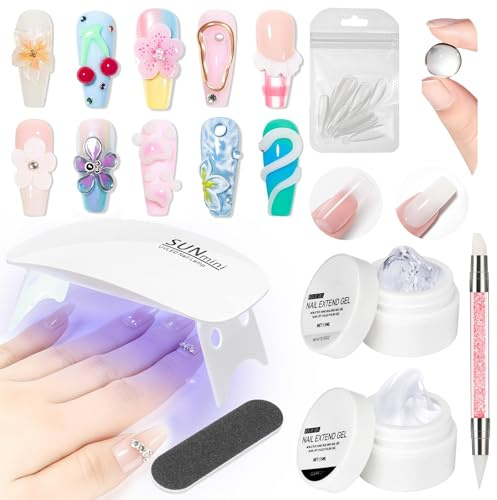 3D Gel Nail Art Ongle Construction Pate Blanc Transparent Solide Plastiline Fleur Solid Sculpture Builder Gel 3 en 1 + Mini Lampe UV Ongles Antiadhésif Sculptant Colle Kit Modelage Extension 15g*2