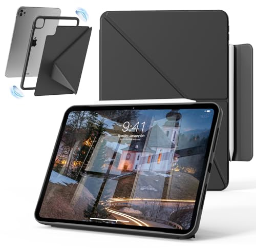 zoyu Hülle für iPad Pro 11 Zoll 2022/2021/2020 (Pro 4./3./2. Generation), Magnetische Adsorption, Stoßfester TPU-Rahmen, Magnetischer Stifthalter, Auto Aufwachen/Schlafen, Schwarz