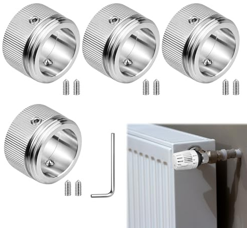 4 Stück Heizkörperthermostat Adapter Set, 304 Edelstahl Heizkörperregler Adapter M30x1.5, Passend für RA/RAV/RAVL Ventile 22mm, Heizungsventil Adapter inkl. Sechskantschlüssel
