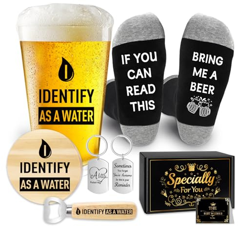 Epaing Personalised Gifts for Men Beer Glass Set, 500ml Pint Glass Birthday Gifts for Men, Funny and Cool Beer Glass and Socks Presents in Box, with Keyring, Bottle Opener, Coaster and Card