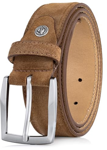 LINDENMANN Gürtel Herren Vollledergürtel aus Veloursleder, 35 mm breit, kürzbar, Ledergürtel, Velours-Gürtel, cognac, Größe/Size:115
