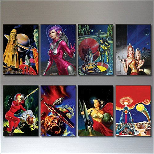 Vintage retro sci fi novels artwork set of 8 science fiction fridge magnets No.1