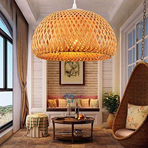 Vintage Pendelleuchte Handgeflochten Bambus Pendellampe Kreative Hängeleuchte E27 Höhenverstellbare Restaurant Kronleuchter Schlafzimmer Wohnzimmer Café Hängelampe,45cm