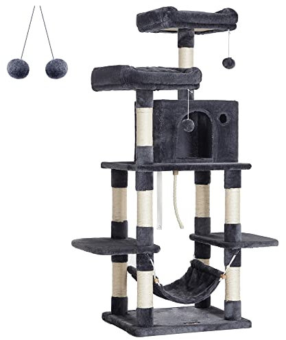 Feandrea Arbre à Chat Pompons, Tour de Jeux 150 cm, Gris Anthracite PCT85G