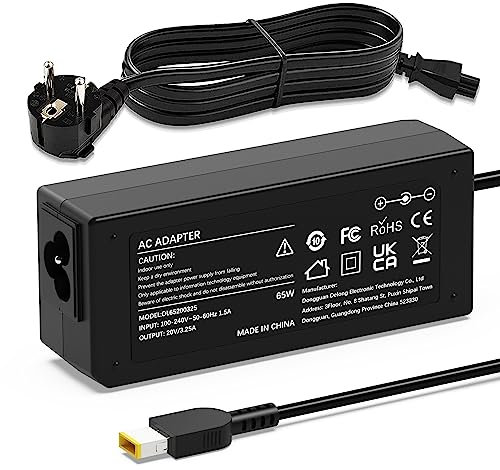 65W Cargador Lenovo Portatil 20V 3.25A Adaptador para Lenovo ThinkPad T430 T440 T450 T460 T470 X240 X250 X270 V110 V130 E540 E550 E570 G50 Z50 G70 Ideapad Flex 2 3 ADLX65NLC2A ADLX65NCC3A Alimentación