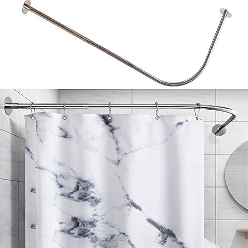 Tanxih Eck-Duschvorhangstange, verstellbar, Edelstahl, L-förmig, ohne Bohren, für Badezimmer, Badewanne, Bekleidungsgeschäft (Silber, 70-100cm X 120-165cm)