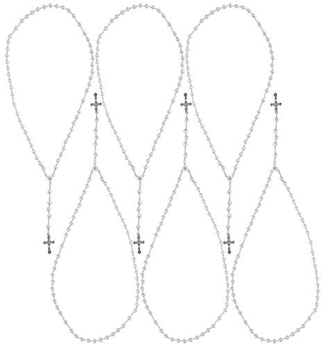 Pssopp 6 Stück katholisches Gebet Rosenkranz Halskette, Kreuz Christliches Heiliges Land Religiöse Geschenke Kreuz Christliche Rosenkranz Perlenkette Handgemachter religiöser Schmuck(Weiß)