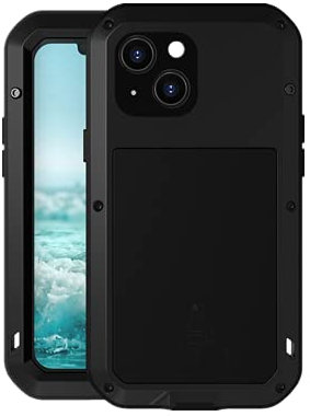 LOVE MEI for iPhone 13 Mini Case, Outdoor Sports Waterproof Military Heavy Duty Shockproof Dust/Dirt Proof Hybrid Aluminum Metal+Silicone+Tempered Glass Case Cover for iPhone 13 Mini 5.4'' (Black)