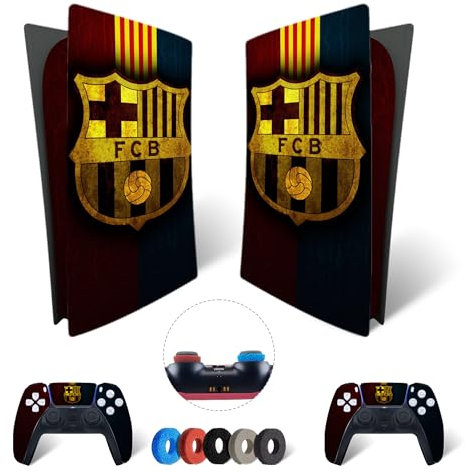 MaD Vision® Set de Skin Extra-Duraderas en Vinilo para PS5 Digital + 5 Pares de Aiming Rings|Kit Adhesivo y Resistente a los Arañazos para Playstation 5 + 2 Controllers – para FC Barcelona Diseño
