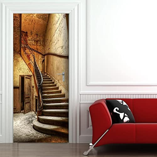 3D Türtapete Selbstklebend Türaufkleber - ALTE TREPPE - Türfolie Poster PREMIUM PVC Wasserfest Wandtattoo Für Schlafzimmer Wohnzimmer Tür Dekoration Tapete 86 x 200 cm