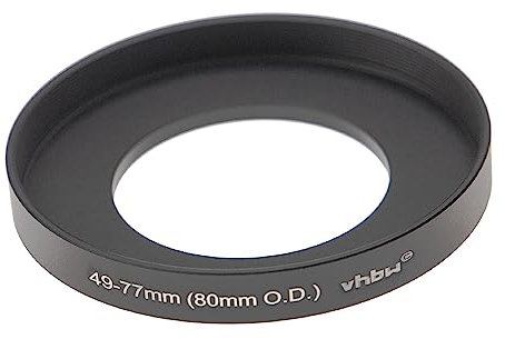 vhbw Bague d'adaptation de Filtre Step-Up de 49 mm vers 77 mm Compatible avec boîte Mate (Matte Box) 80 mm O.D. - Adaptateur, Aluminium, Noir-Mat