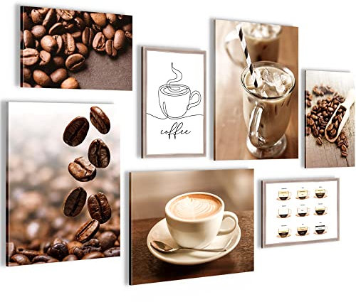 Novart Wandbilder Kaffee Küche - KOMPLETT AUFHÄNGFERTIG - Coffee Esszimmer Küchenbilder - 7 Moderne Mood-Bilder - N004371a