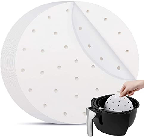 Clyhon 100 Stück Airfryer Backpapier, 20CM Rund Pergamentpapier Antihaft Perforiert Backzubehör Papier für Heißluftfritteusen, Mikrowelle & Backofen Kochen