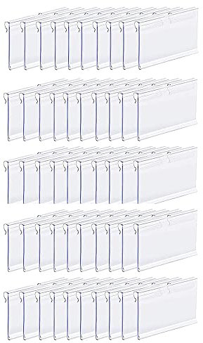 50 Stück 70x42mm Transparent Kunststoff Etikettenhalter, PVC Preisschildhalter Kunststoff Regal Etikettenhalter Namenskarten Halter für Supermarkt, Geschäft, Büro, Zuhause