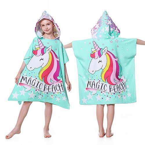 MOKANI Badeponcho Kinder Poncho Handtuch, Mikrofaser Ultra Weich und Saugfähig Badetuch Strandponcho Kind Badehandtuch für Strand Schwimmbad Mädchen Jungen 6-14 Jahre Alt