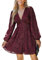 CUPSHE Women's Lace Mini Dress Long Sleeve Floral Print A Line Dress for Party Bodycon Dress Burgundy-Elastic Waist M