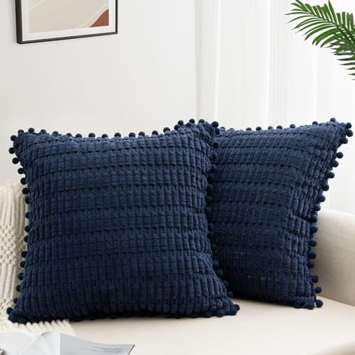 ZWJD 2er Set Kissenbezug 50x50 Kordsamt Sofakissen Weiche Kissenhülle Boho Kissenbezüge Dekokissen Moderne Kissen Deko für Couch Schlafzimmer Zuhause Auto Dekor Zierkissenbezüge Dunkel Blau
