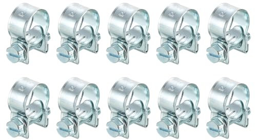 sourcing map 10Pcs Mini Fuel Line Pipe Hose Clamp Clip, Adjustable 12-14mm(0.47-0.55) Fuel Injection Line Style Hose Clamp, Zinc Plated Pipe Hose Clip Tube Clamps