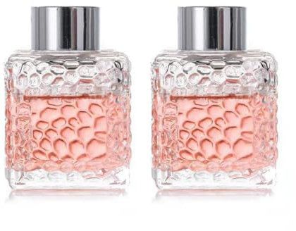 2PCS 50ml/1.7oz Empty Clear Square Glass Diffuser Bottle Diffuser Jars with Cap Small Square-Shaped Essential Oil Container Fragrance Accessories Use for DIY Replacement Reed Diffuser(Water Cube)
