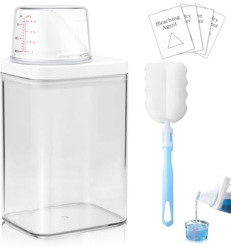 Boîte de rangement pour poudre à lessive hermétique 1100 ml avec verre doseur pour poudre à laver, détergent, céréales, adoucissant