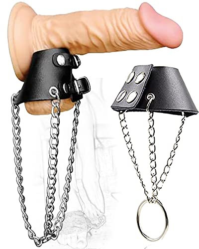 LekesaSIES Penisring Leder mit Druckknöpfen Flexibel Fallschirm Hoden Ringe Hodenring Hodenstrecker Form Bondage Gay Stretcher Hodensack Stretcher Penis und Hoden Flirt Sex Spielzeug für Männer
