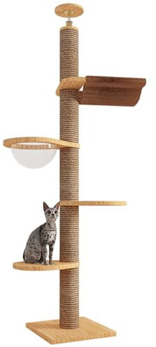 RUYICZB Cat Tower 5-Tier Floor To Ceiling Cat Tree Height(101-104Inches) Adjustable, Tall Climbing Tree with Sisal Scratching Post, Cozy Hammock, Space Capsule for Indoor Cats/Kitten