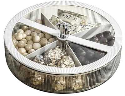 Gzsekken Divided Serving Tray, 26cm Round Plastic Serving Platters with Lid 4 Compartment Snack Tray Container Divided Food Storage Organizer Plate for Nuts, Dried Fruit, Snacks, Picnic