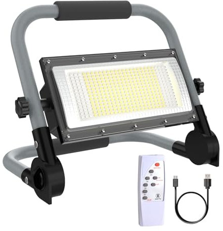 ERAY LED Baustrahler Akku Solar Arbeitsleuchte Tragbare, LED Strahler Akku 10000LM 12000mAh Akku Arbeitsleuchte 350 LED-Perlen/5 Modi/2 Lademethoden/Power Bank/Fernbedienung/Timer für Camping, Notfall