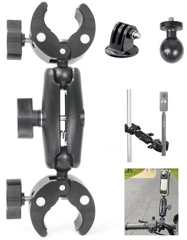 Fotoleey Schelle für Rohr/Stab, Motorrad Kamera Halterung Doppelklemme Universal Fuer Insta360, Go Pro Action Kameras Selfie Stick Lichtstativ Reflektor Schirm Fahrradlenker Stabil Verstellbar