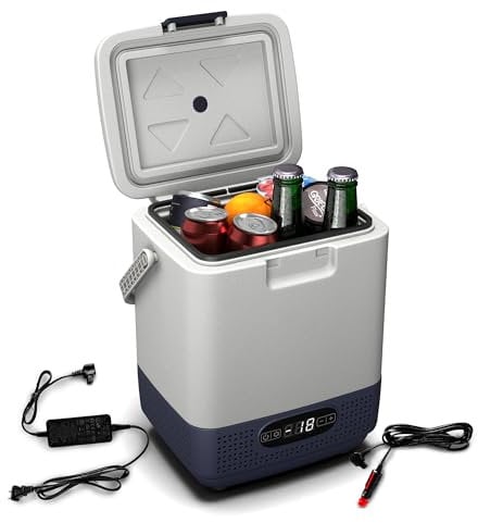 Klarstein SwiftFrost 12L Mobiler Mini-Kühlschrank Mit Großem Fach, LCD-Panel, Starkem Kompressor & Anti-Schock-Technologie - Ideal Als Kühlbox Für Camping, Büro Oder Unterwegs, Weiß