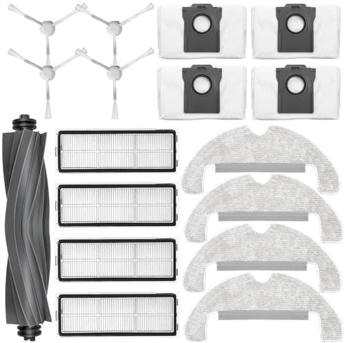 JINDEHUI Kit Accessoires pour Dreame D10 Plus Gen 2 Robots aspirateurs RLD32GD,1 Brosses Principales, 6 brosses latérales, 4 filtres,4 Serpillière,4 sacs d'aspirateur