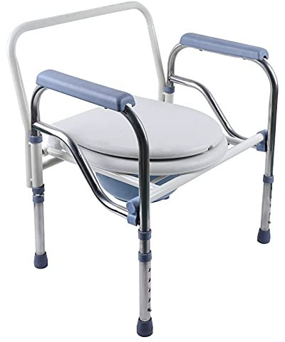 fennnds Sedia WC pieghevole con maniglie di sicurezza e cassettiera, altezza regolabile, sgabello doccia in acciaio inox, struttura in plastica, antiscivolo, per anziani, donne incinte o disabili