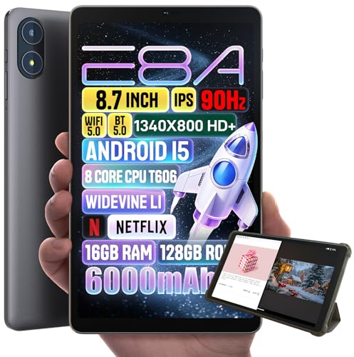 Zuleisy Android 15 Tablet 8,7 Zoll, Octa Core, 12 GB RAM, 128 GB UFS ROM, 8,7 Zoll IPS-Display, 5MP+8MP Dual-Kamera, Typ-C mit Kopfhöreranschluss, schlank und leicht