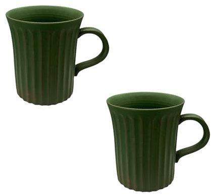 Ufeiwan Artisanal Vertical Ridge Ceramic Mug | Vintage Coffee Cup & Tea Mug Set | Microwave & Dishwasher Safe | Nordic Home Decor | New Home Gift for Coffee Lovers (Sage Green)
