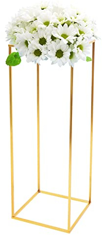 MEELRYD Blumenständer Metall, Blumenhocker Eckig, Beistelltisch Modern, Pflanzenständer, Metallständer für Dekoration von Wohnzimmer, Schlafzimmer, Büro, 28 x 28 x 80 cm, Gold
