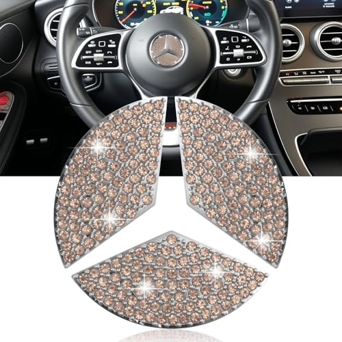 Bling Crystal Crystal Lenkrad Emblem 45mm für Mercedes-Benz A B C E G CLA | Auto Lenkrad Emblem für Mercedes-Benz CLS GLA GLC GLE GLK Klasse Aufkleber Innen Abzeichen Logo Dekor Glitzer Zubehör - Gold