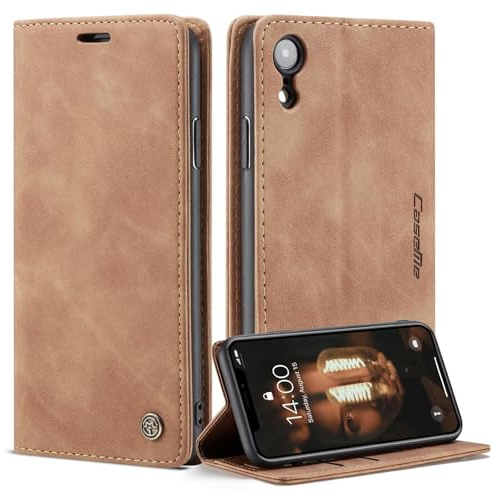 Ottcooed Handyhülle für iPhone XR Hülle, Premium Leder Flip Case, Magnet Klappbar Klapphülle Tasche, Standfunktion Kartenfach Wallet Schutzhülle für iPhone XR, Braun