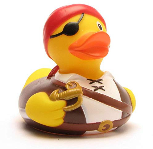 Piraten Badeente mit rotem Bandana und Augenklappe I Quietscheente I L: 9 cm I inkl. Badeente-Schlüsselanhänger im Set